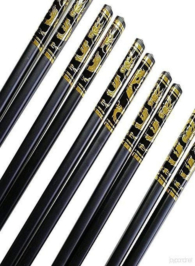 Sakoraware 5 Pairs/10 pcs Reusable Fiberglass Chinese Japanese Chopstick Dragon Black Print Designer, Dishwasher Safe, Round, 9.5 Inch - Image 2